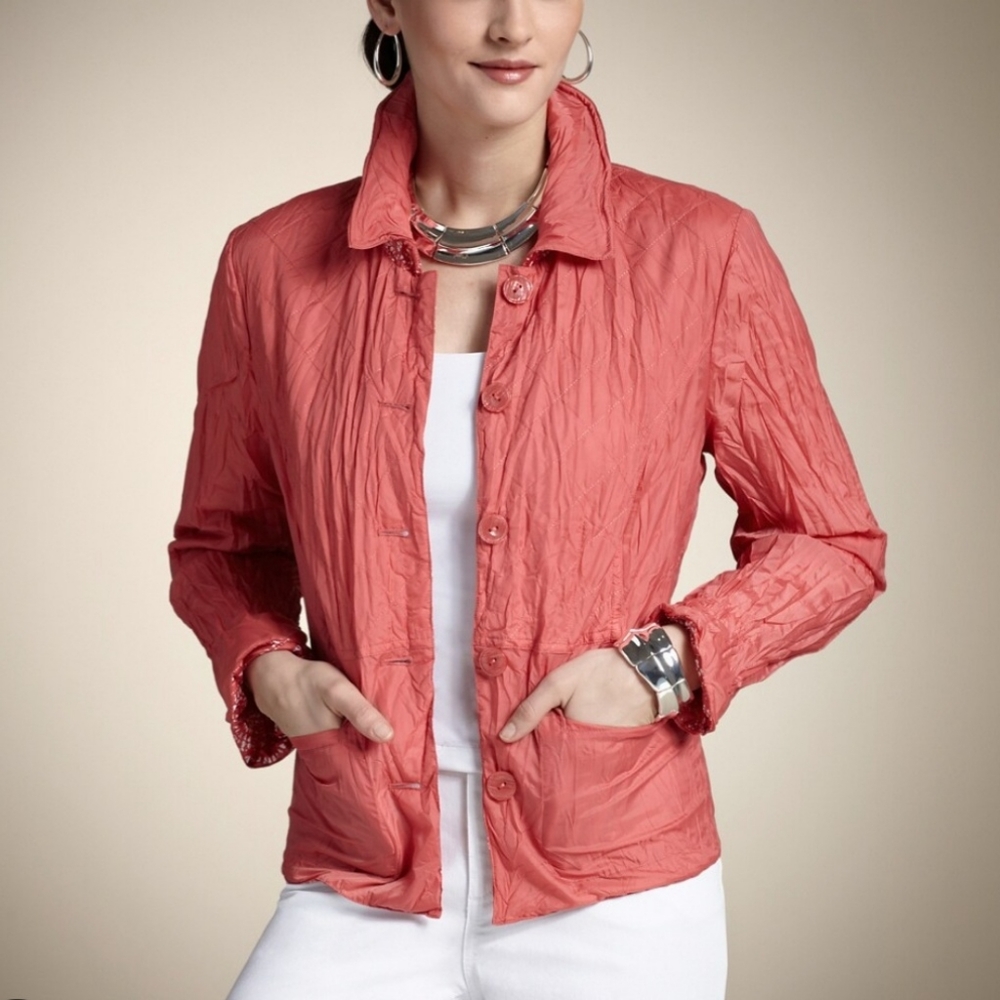 CHICO'S Pauley Water Resistant Reversible Crinkle Jacket Sz 1/S/M Terracotta